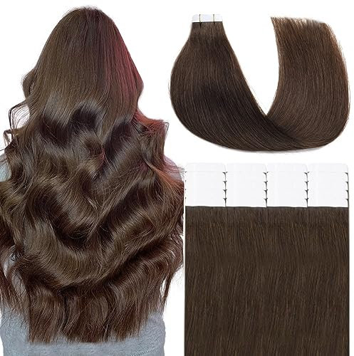 VINBAO Tape in Extensions Echthaar Braun Haar Extensions Haarverlängerungen Echthaar Tape in Unsichtbares Seidig Glatt Skin Weft 40 CM 20 Stück 50g Tape in 16 Zoll #2