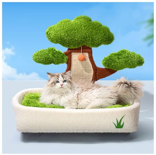 SJWJWOO Katzenkissen Flauschig mit Sisal-Kratzsäulen and Ball, Katzen Bett mit abnehmbarem Kissen waschbares, Cat Scratcher,B1(60×51×41CM)