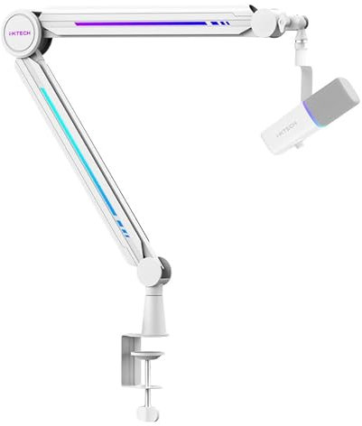 IXTECH Brazo de micrófono RGB de perfil alto, soporte de micrófono de brazo superior para escritorio, soporte de micrófono ajustable con soporte de escritorio, brazo de micrófono para transmisión en