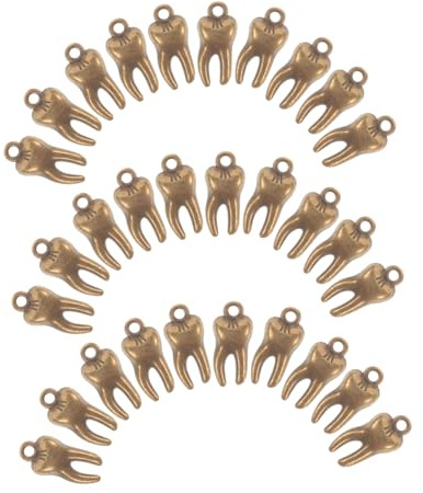 MOBUTOFU Goldene Zahnanhänger aus Legierung für Selbstgemacht Schmuck | Retro, Kreativ und Filigran, 100 Stück, Leicht zu Montieren für Halskette und Schlüsselanhänger