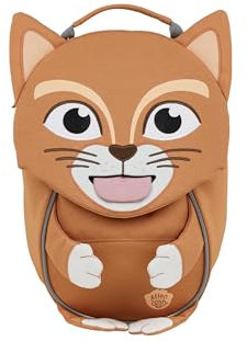 Affenzahn Kleiner Freund Kindergarten-Rucksack für 1-3 Jährige Ergonomisch Reflektierend Ziehzunge mit Namensschild Katze - Braun