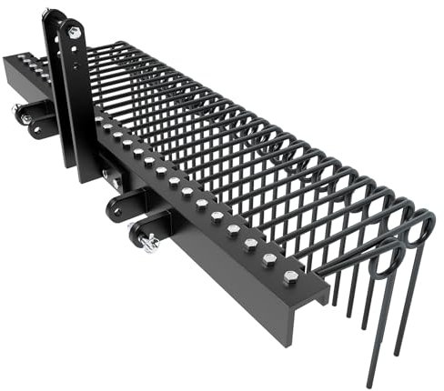 60 Inch Pine Straw Needle Rake, 3 Point Landscape Rake, Powder Coated Steel Spring Tow Behind Rake, Tractor Rake Attachments for Leaves Straw Grass Attach to Cat 0 Cat 1, Black