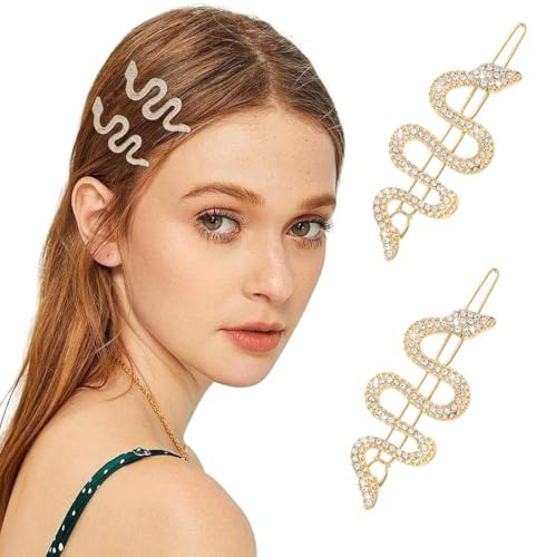 AIYVELU 2 Pcs Schlange Stirnband, Gold Strass Schlange Stirnband mit Strass Schlange Design, einfache Twist Medusa Haarspange, Schlange Haarspange, geeignet für Damen und Mädchen
