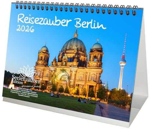 Reisezauber Berlin DIN A5 Tischkalender für 2026 Deutschland Hauptstadt - Set-Inhalt: 1x Kalender 1x Weihnachtsanhänger 1x Grußanhänger (gesamt 3 Teile)