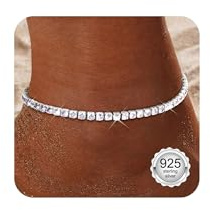 Diamday 925 Sterling Silver Anklets for Women Adjustable Waterproof, Layered Dainty Cubic Zirconia Ankle Bracelets, Gold/Silver Plated Women's Anklets Beach Summer Ankle Chains Jewelry in Gift Box4