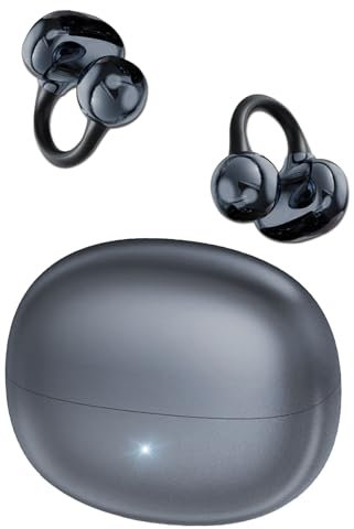 Ucani Clip on earbuds, Open Clip-On Earphones Open Ear Headphones, HiFi Music 360° ACS, With ENC Crystal Clear Calls, Wireless Headphones Bluetooth-5.4 Compatible iOS Android, 65H Playtime, black
