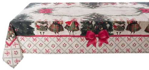 Blanc Mariclò Tovaglia natalizia rettangolare in cotone con topini, Favola di Natale 150x220 cm