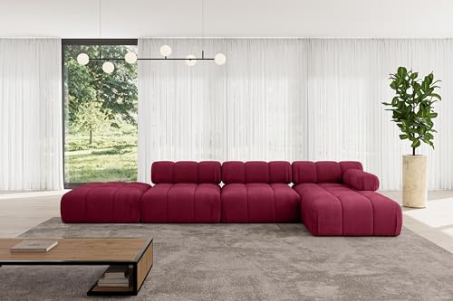 ALTDECOR Modulares Sofa Ecksofa in L-Form Corner modular Sofa Eckcouch Couch Wohnlandschaft Cauchsofa Polstersofa Lizur-L2-380x160x70 cm Bordeauxrot