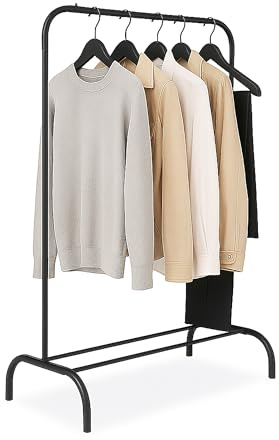 Relaxdays clothing rack, HWD: 150 x 110 x 40 cm, with shelf & rail, metal, stylish, black