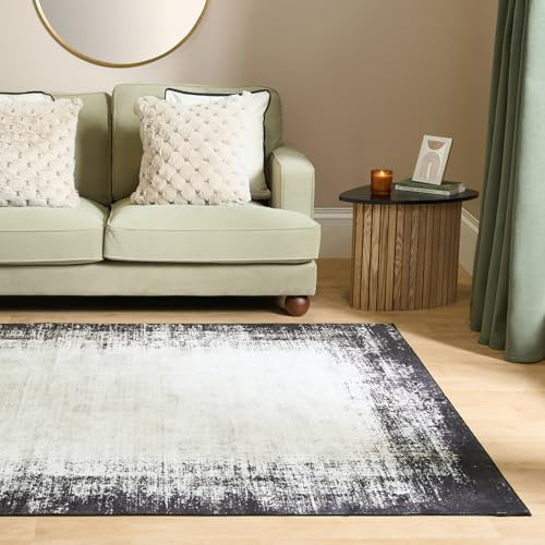 OHS Rugs Living Room Large 160 x 230cm, Abstract Printed Washable Rugs for Bedroom Soft Non Slip Low Pile Vintage Area Rug for Living Room Hallway Floor Carpet, Monochrome