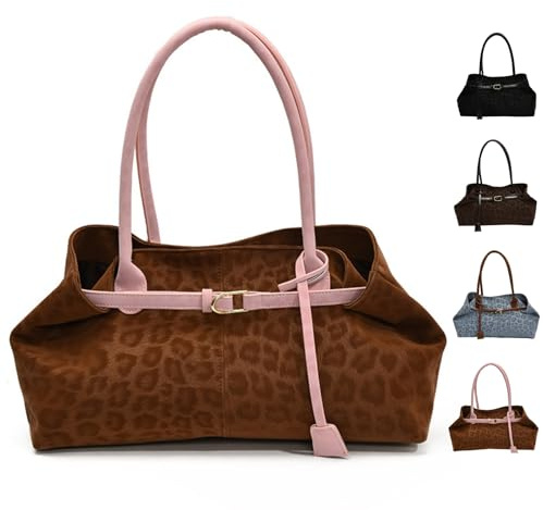Xiyocadt Wildleder-Leopardenmuster Handtasche Damen,Tote Bag Groß Shopper Tasche Shoulder Bag mit Magnetverschluss, Schultertasche Damen-Shopper für College Schule Arbeit Reisen Shopping