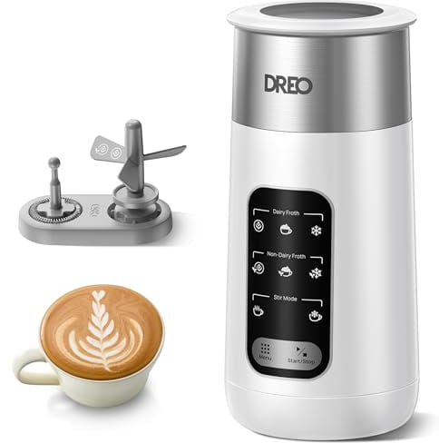 DREO Montalatte, 8-in-1 Montalatte Elettrico per Latte Art e Caffè, 255.1 g/435 ml per Schiuma Calda e Fredda, Scaldalatte Automatico per Latte e Bevande Vegetali con LED