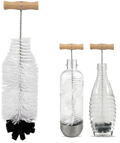 LUMITERRA Cepillo para Botellas de 32 cm, Cepillo para Botellas de Cristal de Refresco, Cepillo Limpia Botellas de Cristal, con Botella de Sodastream, Botellas de de Refresco