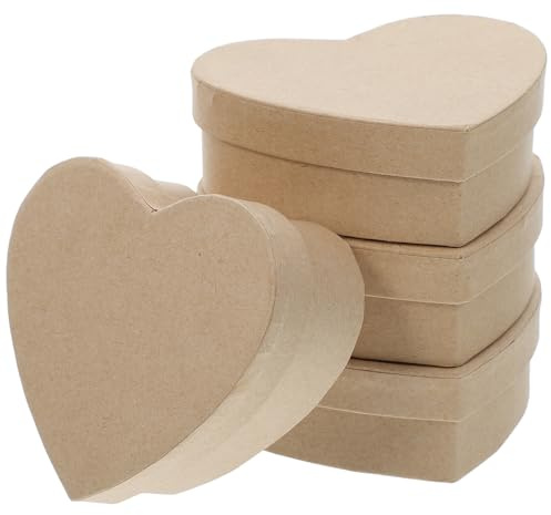 STOBAZA Herzförmige Bastelboxen mit Deckel 4 Stück aus Kraftpapier Leicht zu Bemalen und Beschriften Aufbewahrungsbox für Selbstgemacht und Kreative Lagerung