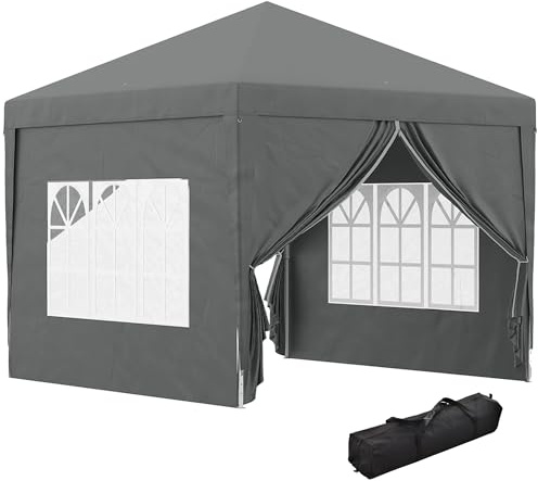Outsunny Pavillon ca.3x3m Wasserabweisend Stabil Winterfest Pop-up Grau