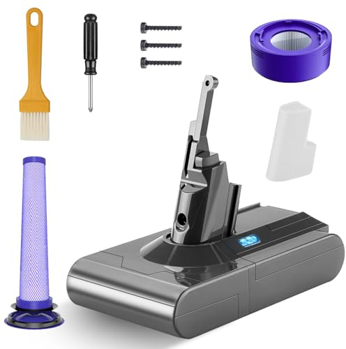 Batterie pour Dyson V8 / Absolute/Animal/Fluffy/Motorhead/Absolute Pro SV10 aspirateur sans Fil Chargeur aspirateur Portable Batterie de Rechange avec Grande capacité (+2 Filtre Post)