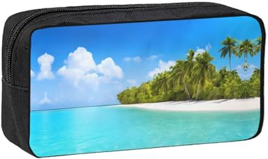 EZDLOWVBA Federmäppchen, Motiv: Insel mit Sandstrand und Palme, tragbar, für Studenten, Kinder, langlebig, Schreibwaren-Tasche, Beutelhalter