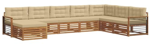 vidaXL Sofagarnituren 8 pcs Natur und Beige Massivholz Akazie, Garten Lounge, modernes Outdoor Sofa, strapazierfähiges sectional, Terrassenmöbel für Bequeme Sitzgelegenheiten