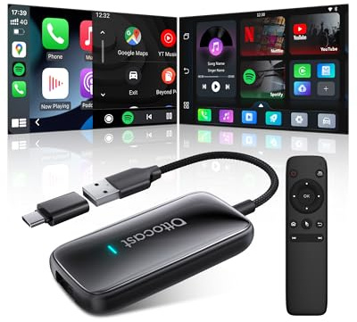 OTTOCAST Play2Video Ultra, Adattatore CarPlay Wireless 3 in 1, Adattatore Android Auto con Netflix & YouTube, WiFi 6 + Chip 5G, Telecomando, Riproduzione USB Offline, Android AI Box per auto dal 2016