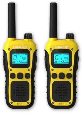 Logicom - Adventure Walkie-Talkie PMR446 IP54 Reichweite 10 km Akkulaufzeit 20h LCD-Display USB-C Taschenlampe VOX Freisprechfunktion 16 Kanäle Akku 1000 mAh 2er-Set