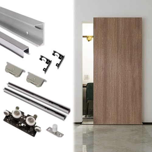 Kit de herrajes ocultos para puerta corredera con mecanismo de cierre suave, riel integrado para instalaciones comerciales y residenciales de puertas empotradas