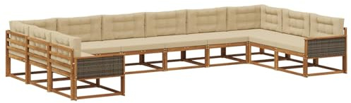 vidaXL Outdoor-Sofagarnitur mit Kissen 10 pcs Natur und Beige, Moderner Garten-Sofa, strapazierfähige Lounge, Elegantes Patio-Sofa, Sitzplatz im Garten, Möbel für Poolbereich