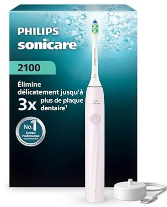 Philips Sonicare Serie 2100 - Elektrische Sonische Zahnbürste, Entfernt 3x mehr Plaque, Drucksensor, SmarTimer & QuadPacer, Kobaltblau (HX4021/04) (Hellrosa)