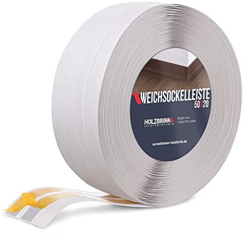 HOLZBRINK Weichsockelleiste selbstklebend PVC 50x20mm, 20 m | Winkelleiste für Küchenarbeitsplatte, Bodenbelag | Eckleiste selbstklebend | Farbe: Birke