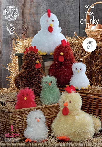 King Cole Tinsel Chunky & Dollymix DK Knitting Pattern Easy Knit Chickens Hens & Chicks (9064)