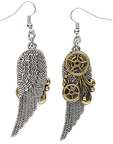 NET TOYS Steampunk Zahnräder Ohrringe Gothic Ohrschmuck mit Flügeln Viktorianischer Retro Modeschmuck Steel Punk Ohrhänger