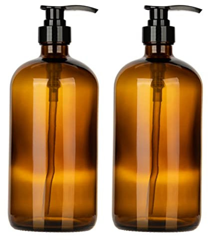 kitchentoolz 32 once grandi bottiglie di vetro ambrato Boston rotonde Pompe/nero. Grande per lozioni, saponi, oli, salse-Safe Food e grado medico (2)