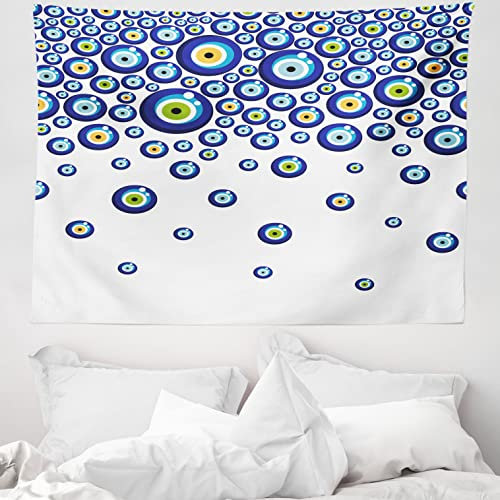 ABAKUHAUS Evil Eye Wandteppich, Lively Türkisch aus Weiches Mikrofaser Stoff Waschbar ohne Verblassen Digitaldruck, 150 x 110 cm, Blau Grün