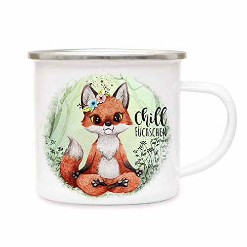 ilka parey wandtattoo-welt Emaillebecher Becher Tasse Camping Fuchs Yoga Spruch Chill Füchschen im Wald Kaffeetasse Geschenk Spruchbecher eb351