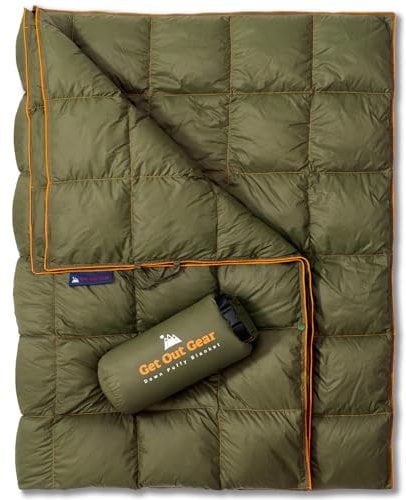 Get Out Gear Daunen-Campingdecke – für den Außenbereich, leicht, verstaubar, 650 Füllung, kompakt, wasserdicht und warm, Rucksackreisen, Steppdecke für Camping, Wandern, Reisen, Hängematte