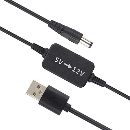 Cable Convertidor de Voltaje USB a 12 V CC (Conector de 5,5 x 2,1 mm) - Transformador y Adaptador de Fuente de Alimentación - Cable de Carga de 1,5 m (5 V-12 V)