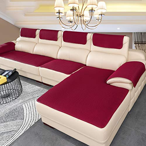 BK&MF Sofa Abdeckung Für Ledercouch, Sofabezug 1/2/3/4 Sitzer Super rutschfeste Sofa Dämpfung Couch überwurf Für Haustiere Separat Erhältlich-rot 70x180cm(28x71inch)