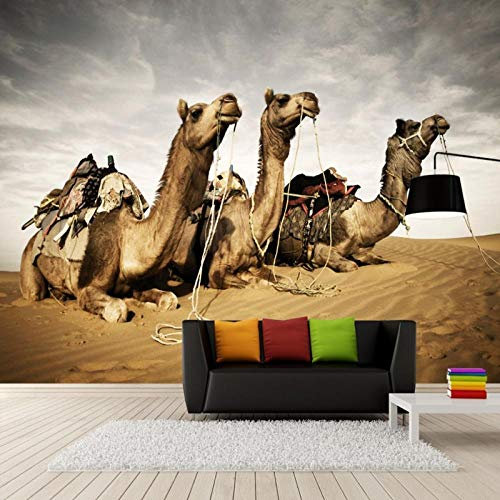 Papier Peint Panoramique 3D Tapisserie Intissé Murales poster geant photo Décoration Murale Effet Trompe Loeil 250x175cm stéréo Camel Desert Gobi Desert Fresco Background salon