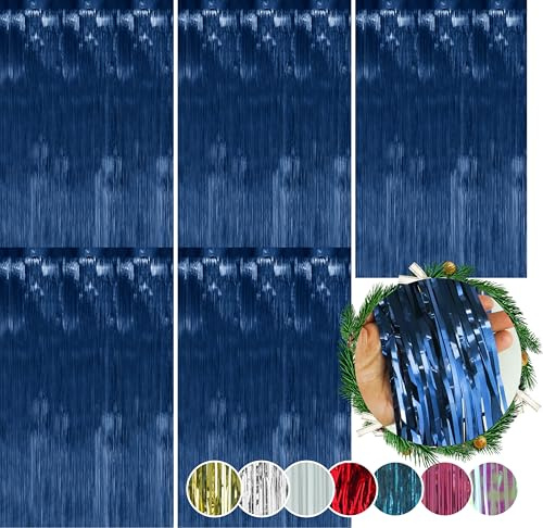 SRVertex 5er-Pack dunkelblaue Weihnachts-Folien-Lametta-Hängedekorationen, 50 cm Lametta-Stränge für Weihnachtsbaum, Wanddekoration, Neujahr, Geburtstagsfeier, Hochzeit, Urlaubsfeiern
