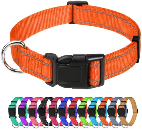 TagME Collier pour Chien, Collier en Nylon Réfléchissant Réglable Classique Convient pour Moyens Chiens, Orange, 2.5cm Largeur