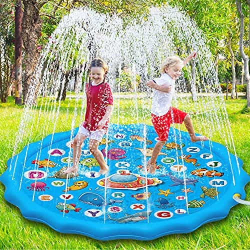 Paochocky Kids Splash Pad Sprinkler Play Mat, 68 Sprinkle Splash Water Pad Toys Pool for Alphabet Learning, Summer Outdoor Water Play Sprinklers Games Garden Beach Spray Mat Toy Gifts for Boys Girls
