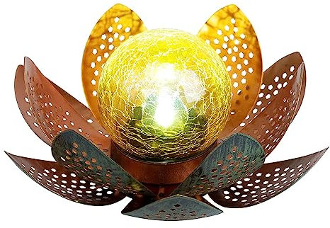 etc-shop LED Garten Solar Lampe Tisch Leuchte Lotus Blume Deko Beleuchtung Balkon Hof Leuchte grün GOLD