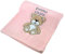 cozy racoon Babydecke Bestickt mit Namen und Geburtsdatum | Weiche Kuscheldecke für Baby Jungen und Mädchen I Personalisiertes Geschenk zur Taufe, Geburt oder als Erstausstattung I Rosa Decke mit Bär