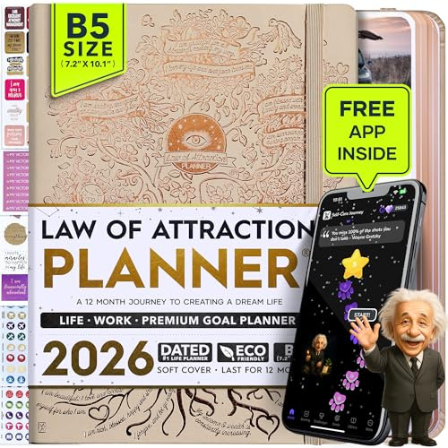 Law of Attraction Terminplaner 2026 – Wochen- & Monatsplaner Januar–Dezember | Life Organizer für Ziele, Produktivität & Achtsamkeit | Dankbarkeitstagebuch, Sticker & Geschenkbox