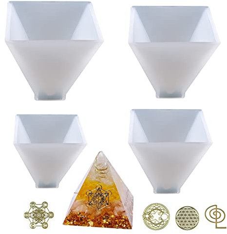 Cayway 4 Stück Resin Silikonformn Pyramide Schmuck Silikonform Gießform Resin Form mit Harzfüller für Ogan Pyramidenform, Heimtischdekoration
