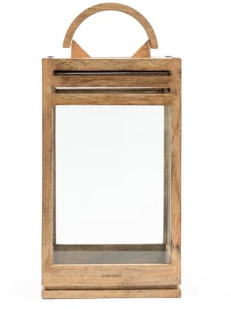 Riviera Maison - Laterne, Windlicht - RM Henderson Lantern - Mangoholz, Glas, Eisen - Farbe: Natur - (LxBxH) 26 x 26 x 56 cm