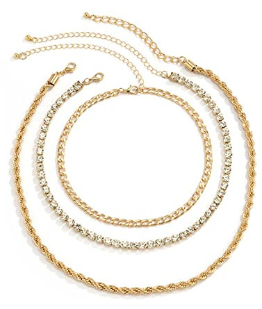 Beydodo Collana 3 Fili Donna, Collane Multifilo Lunghe Hawaiana Placcata Oro Regolabile Catena Cubana e Collana Tennis