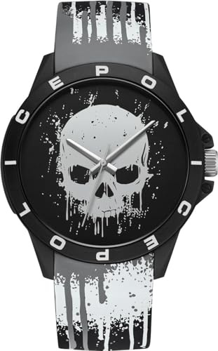 Police Sketch Herren Armbanduhr aus Plastik und Silikon in der Farbe Schwarz-Grau, Größe: 40mm x 46mm, Wasserdichtigkeit: 5Bar, PEWUM2237769