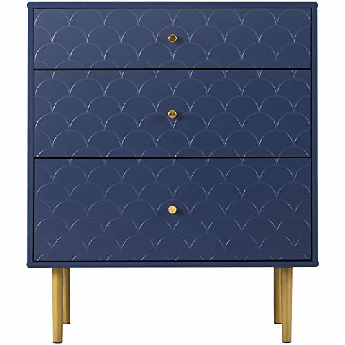 Montary Kommode mit 3 Schubladen, Schrank Sideboard Highboard für Schlafzimmer küchen Wohnräume, Schubladenkommode FSC®-Zertifiziertem, Schubladenschrank Marineblau (Blau)