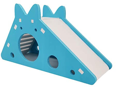 WAITLOVER Jouet à toboggan en bois pour hamster, cochon d'Inde, ours doré, cage colorée en bois, accessoires pour animaux de compagnie, hamster, petite maison Bleu