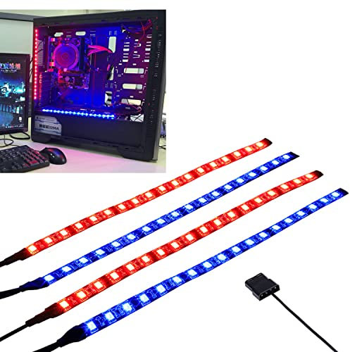 MIWATT DS RED and Blue PC Case LED Light Strip, Magnetic Computer Lighting, 4Pack LED Strip for PC Case Lighting Kit (30CM, Molex Connector, S Series)